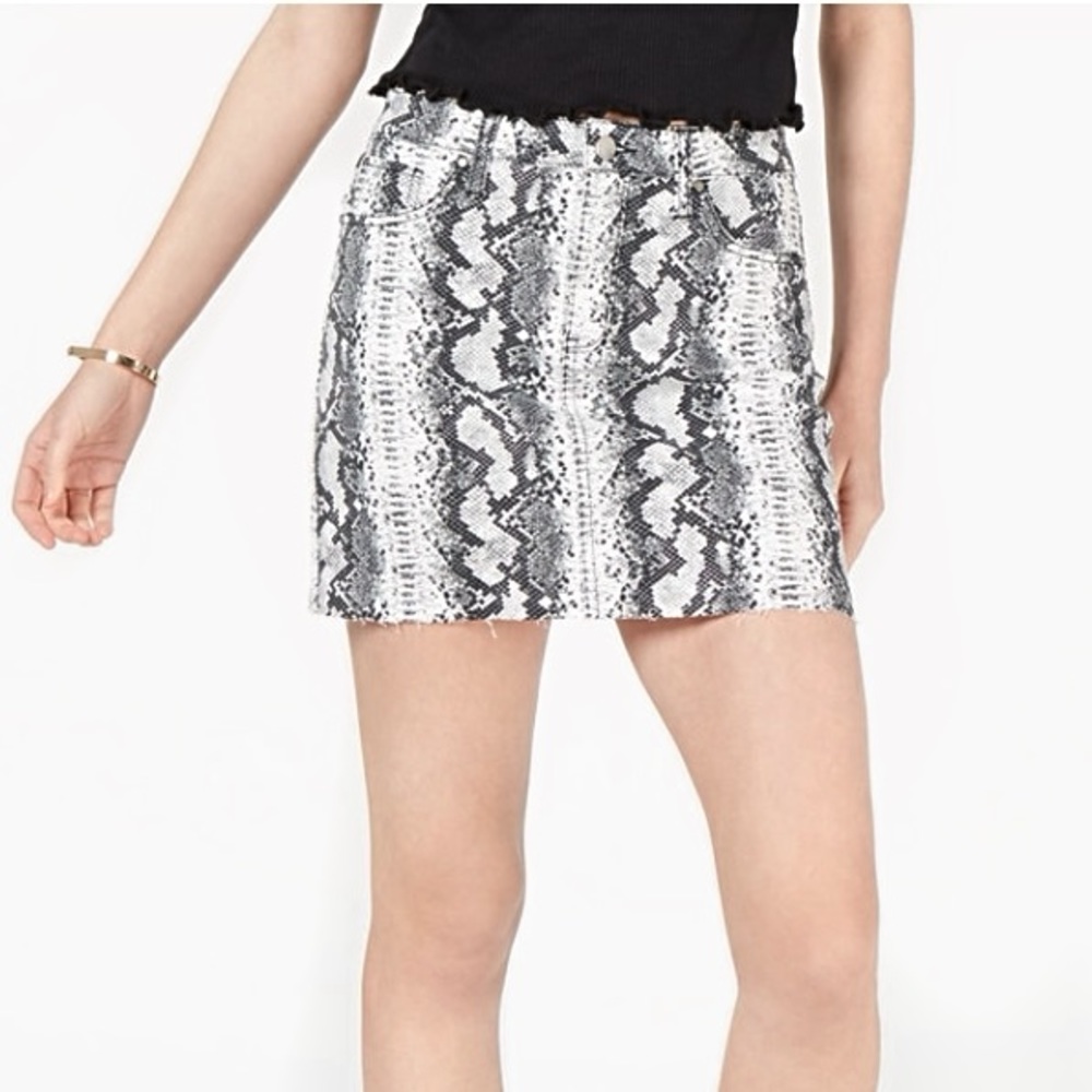 Snake-Embossed Denim Mini Skirt